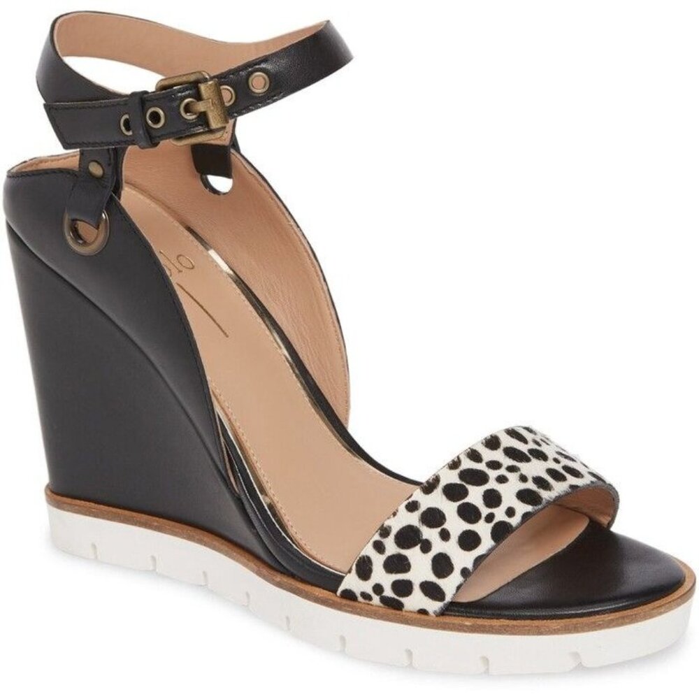Linea Paolo Ella Wedge Sandal Black white Print size 8